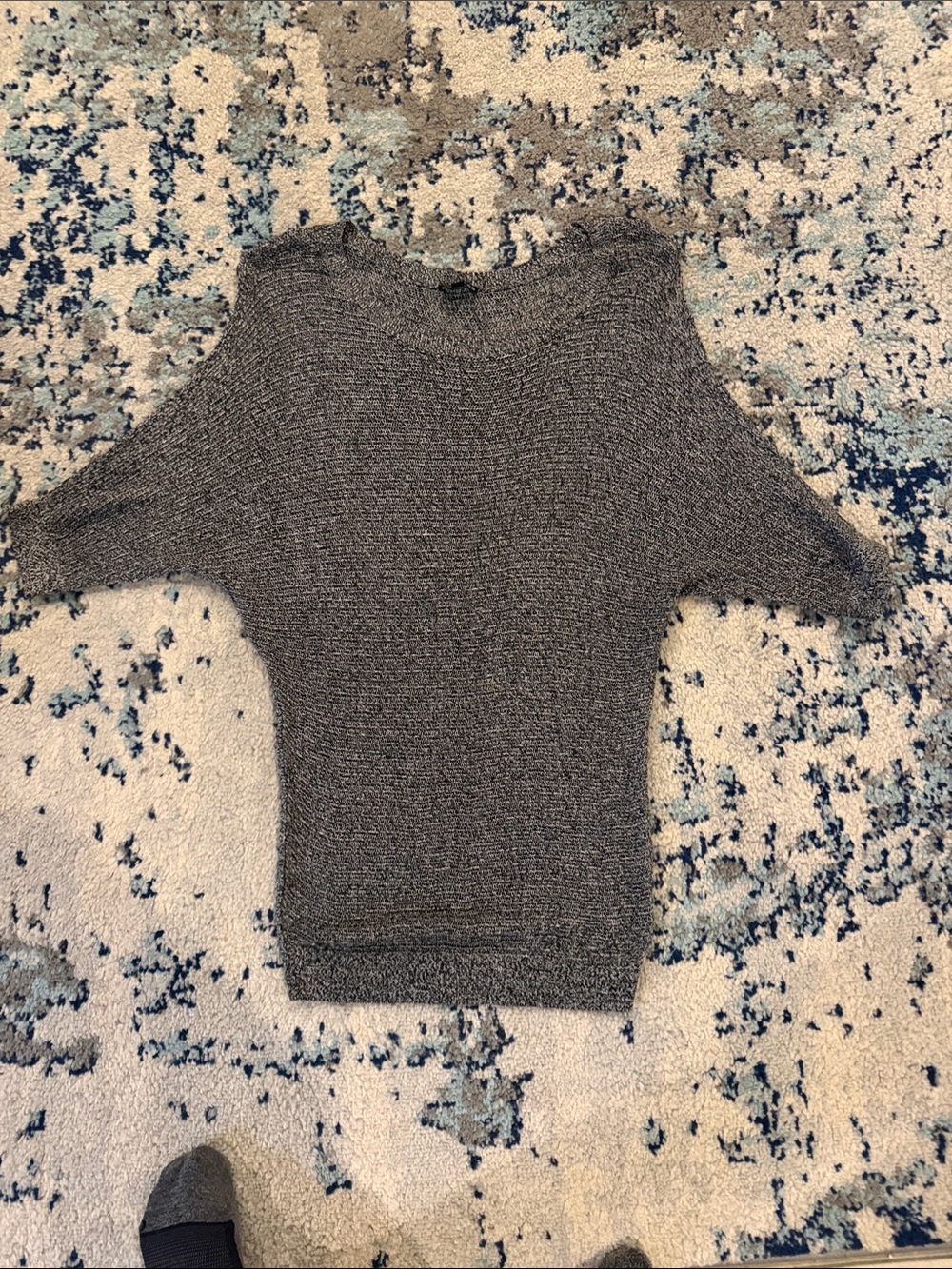 Express Gray Off-the-Shoulder Short Sleeve Sweater